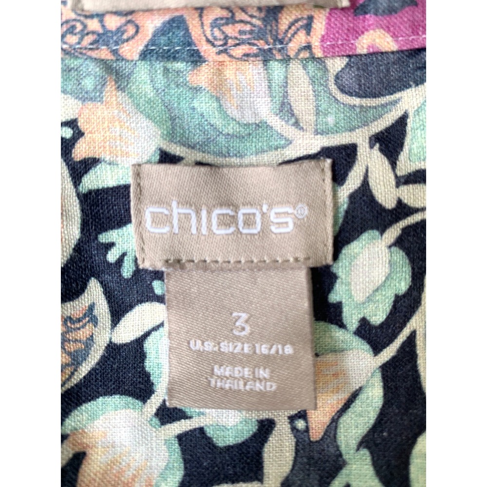 Chicos No-Iron Linen Floral Roll-Tab Shirt 3 (XL 16/18) NWOT Resort Pastel Top - Picture 10 of 16